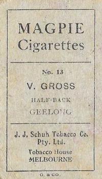 1921 J.J.Schuh Magpie Cigarettes Australian Footballers - Victorian League #13 Vic Gross Back